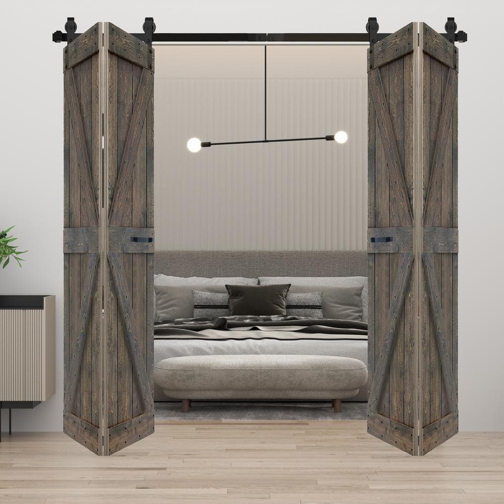 K Style 48 in. x 84 in. (12 in. x 84 in. x 4-Panels) Smoky Gray Solid Wood Bi-Fold Door W/ Hardware Kit-Assembly Needed price history on PriceWatchPro