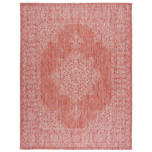 SAFAVIEH Courtyard Rust/Ivory 8 ft. x 10 ft. Border Medallion Indoor/Outdoor Patio  Area Rug