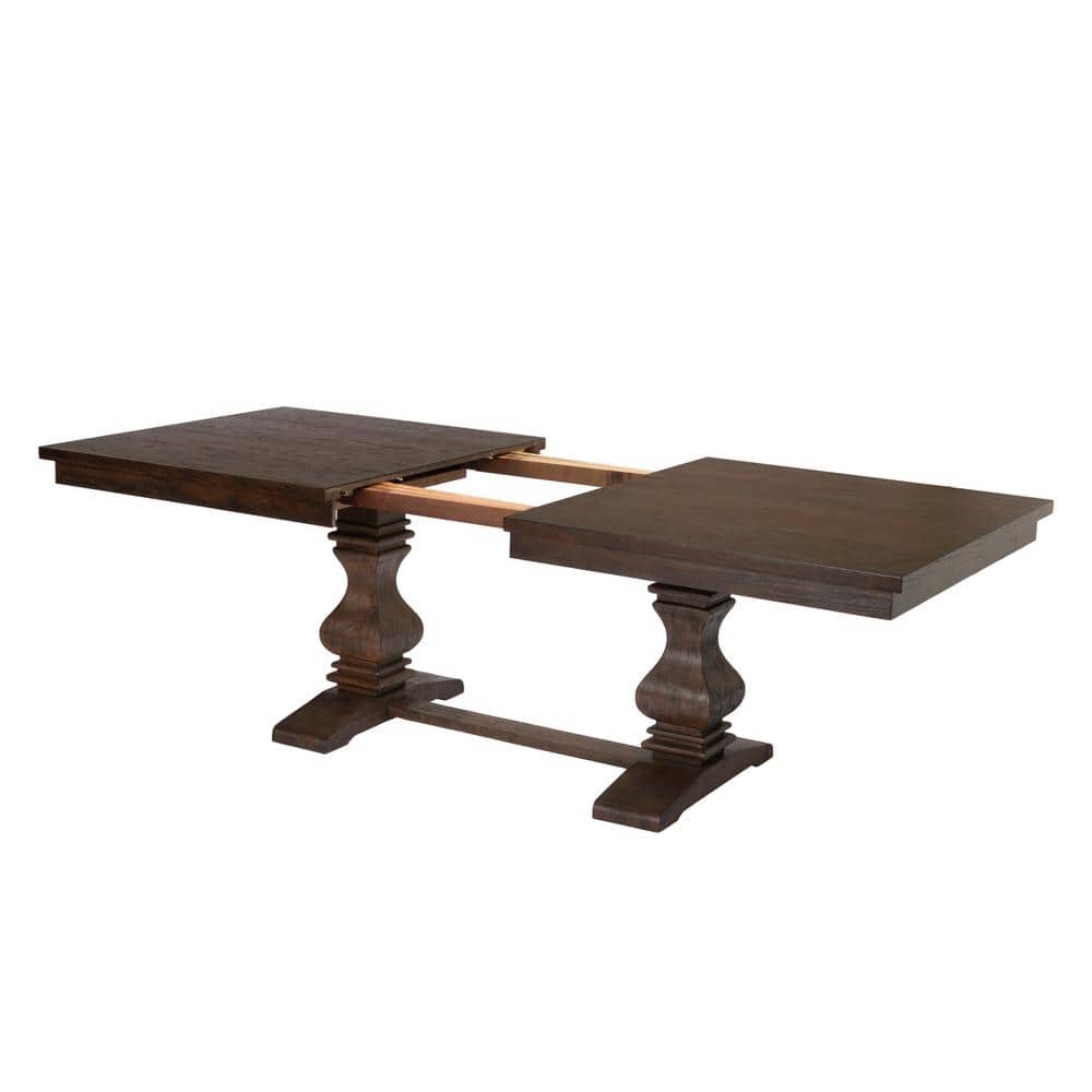 Elegant Walnut Wood Extendable Dining Table with Double Pedestal Base