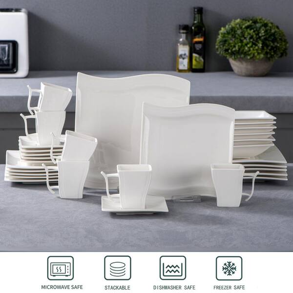 Malacasa Flora 30-piece White Porcelain Tableware Dinner Set With