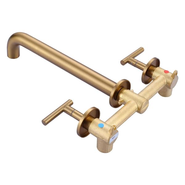 IVIGA 2-Handle Wall Mount Roman Tub Faucet with 12 in. Long Spout and Valve in Brushed Gold