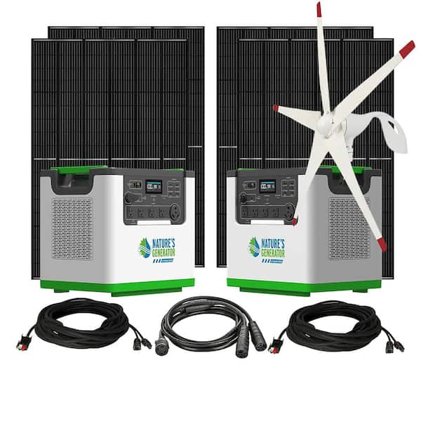 Lithium 7200 Watt Continuous / 14400 Watt Peak Solar Generators with 4 100W Solar Panels and Wind Turbine