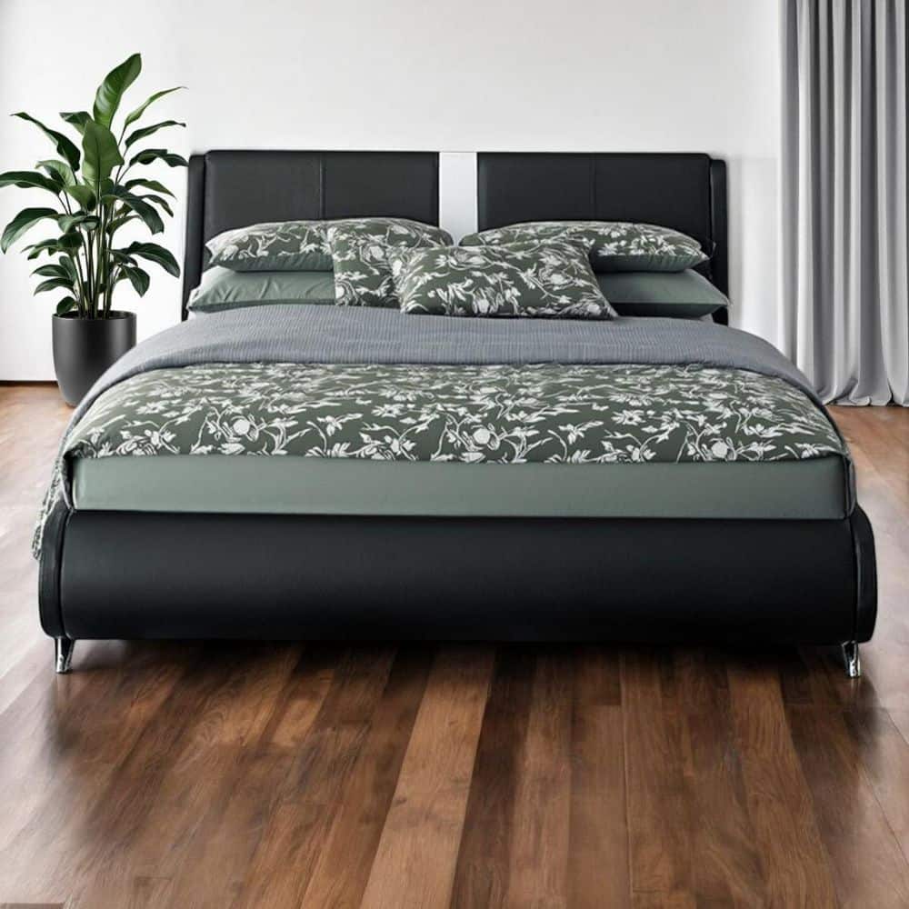 Black Wood Frame Queen Panel Bed