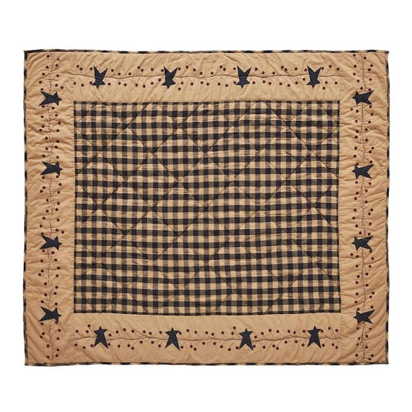 Pip Vinestar Natural Burgundy Country Black Primitive Check Quilted 50 x 60 Cotton Throw Blanket