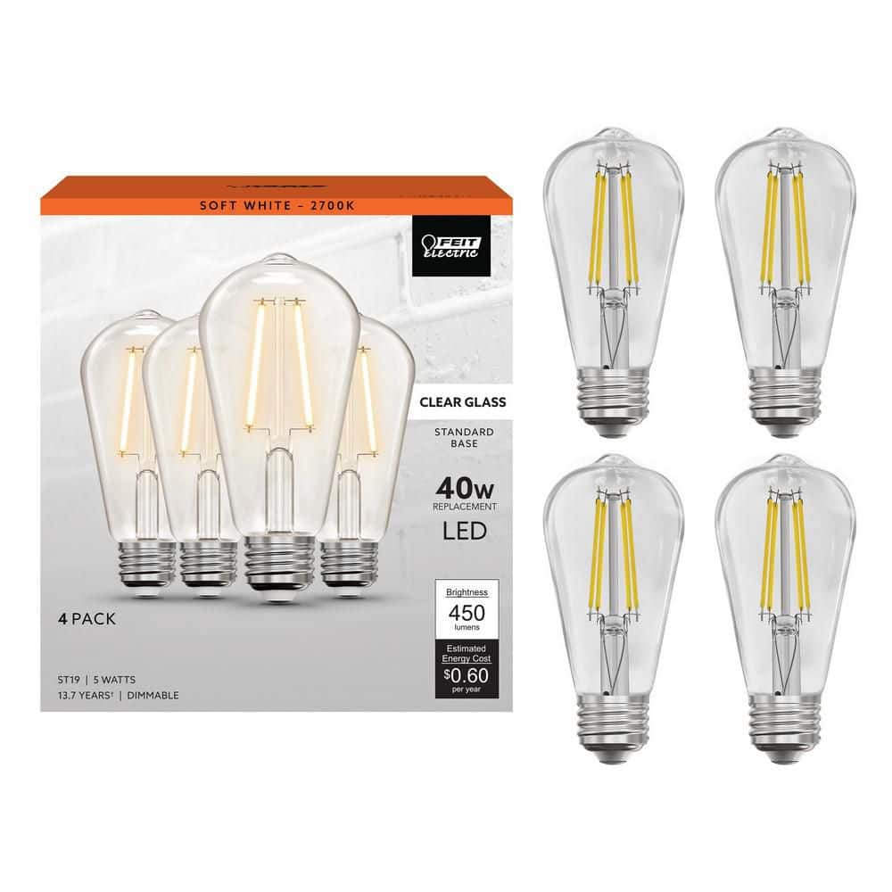 Feit Electric 40W Equivalent ST19 Dimmable Straight Filament Clear