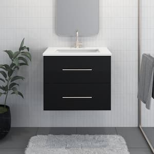 Napa 30 W x 22 D x 21-3/8 H Single Sink Bathroom Vanity Wall Mounted in Glossy Black with White Quartz Countertop