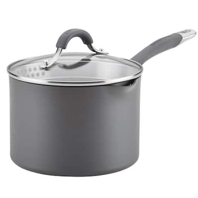 Radiance 3 qt. Hard-Anodized Aluminum Nonstick Sauce Pan in Gray with Glass Lid