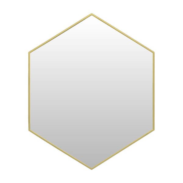 24 in. W x 30 in. H Modern Hexagon Metal Framed Wall Mounted Bathroom Vanity Mirror in Gold