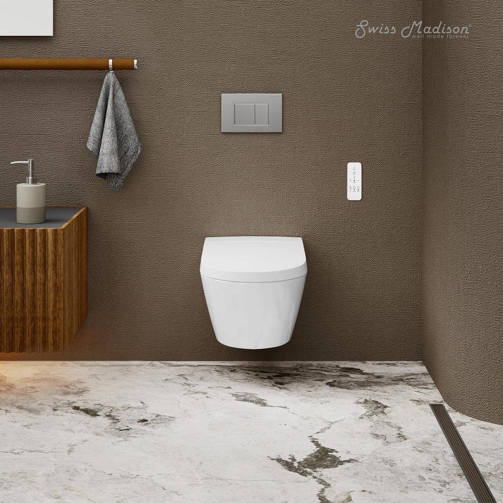 Hugo White Glossy Wall-Hung Elongated Smart Toilet with Bidet