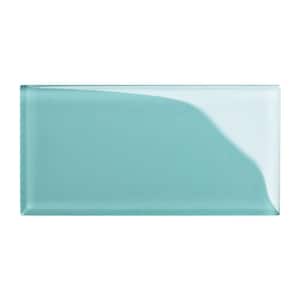 3 in. x 6 in. x 8 mm Teal Glass Subway Tile Sample