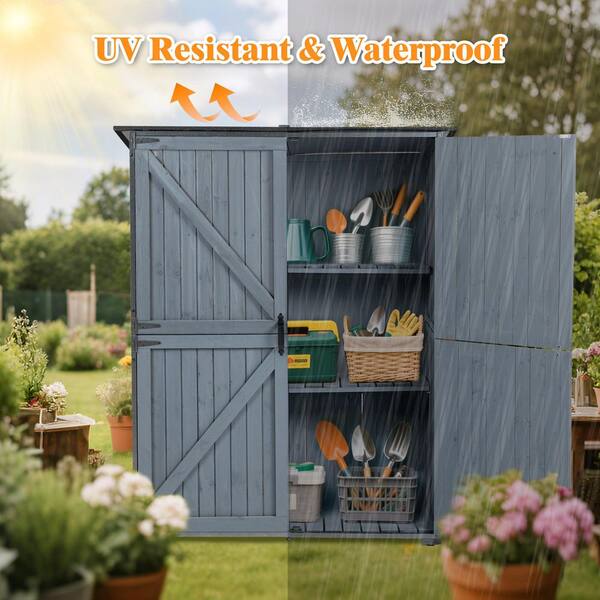 5 ft. W x 2 ft. D Blue Gray Wood Outdoor Storage Cabinet, Garden