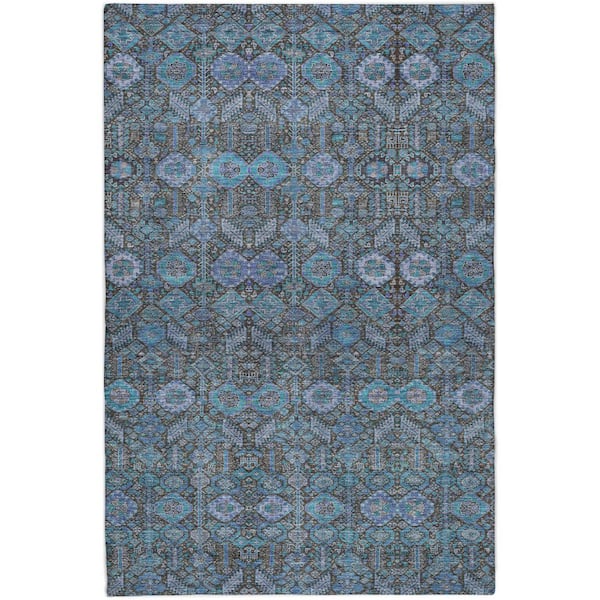 Dream Shag Premium Machine Washable Abstract ADS574 Teal 8 ft. x 10 ft. Area Rug