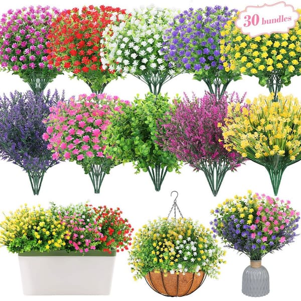 Unbranded 30 Bundles Multi-Colored Artificial Flower Set Realistic Outdoor Indoor Decor UV-Resistant 14 in. Tall