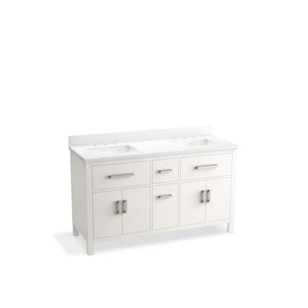Kresla 61in. Double Sink Freestanding White Bath Vanity with White Quartz Top Assembled