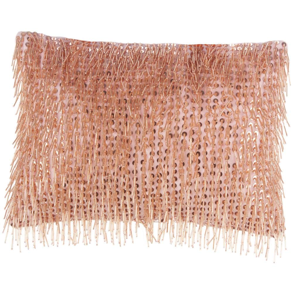 Blush Pink Beaded Tassels Lumbar Throw Pillow 10" x 14"