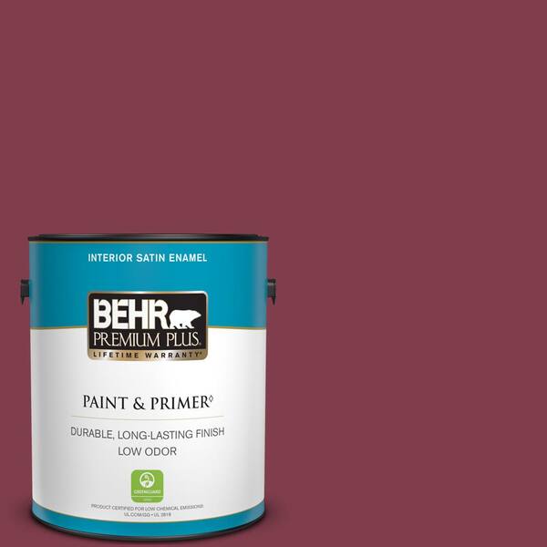 BEHR PREMIUM PLUS 1 gal. #120D-7 Ruby Red Satin Enamel Low Odor Interior Paint & Primer