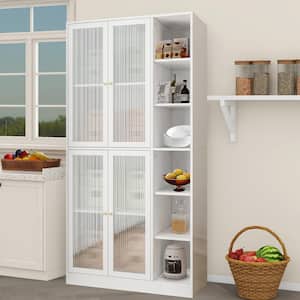 Kitchen Storage Cabinet White 71 in. H Kitchen Pantry Cabinet Adjustable Shelves Freestanding Utility Storage Cabinet