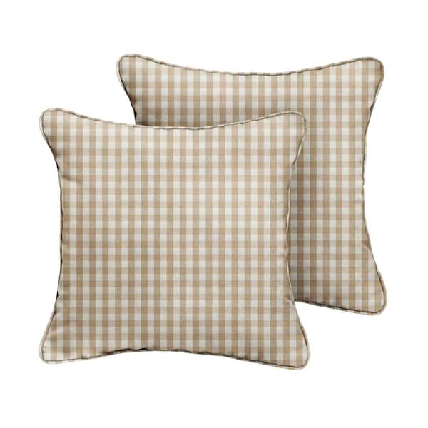 SORRA HOME Beige/White Check Outdoor Corded Throw Pillows (2-Pack)