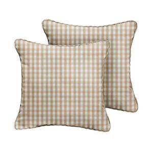 SORRA HOME Beige White Check Outdoor Corded Throw Pillows 2 Pack