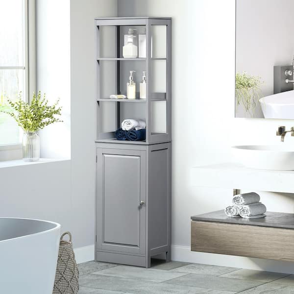 kleankin Bathroom Storage Cabinet with 3 Open Shelves, White