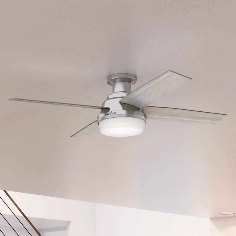 Dempsey 52 in. LED Low Profile Indoor Brushed Nickel Ceiling Fan with Light and Remote price history on PriceWatchPro