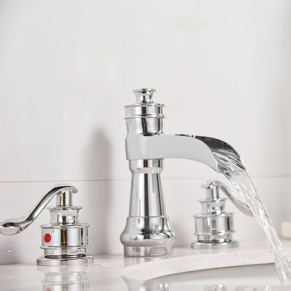 Polished Chrome 8-Inch Waterfall Widespread 2-Handle Bathroom Faucet