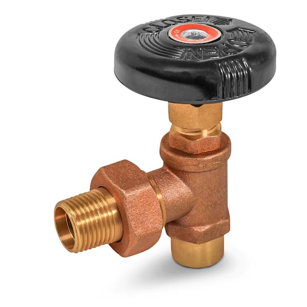 PLUMBFLEX 1/2 in. Brass Hot Water Angle Radiator Valve Sweat x Male Union, with Molded Thermal Plastic Handle