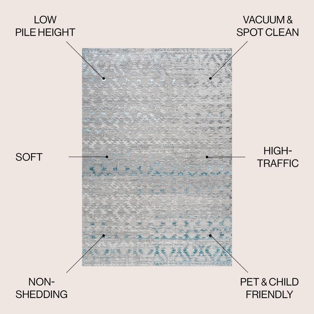 Gray and Turquoise Trellis 8' x 10' Synthetic Area Rug