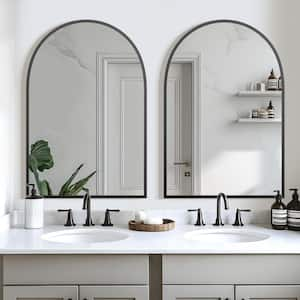 24 in. W x 36 in. H Arched Black Wall Mirror Vanity Mirror (Set of 2)