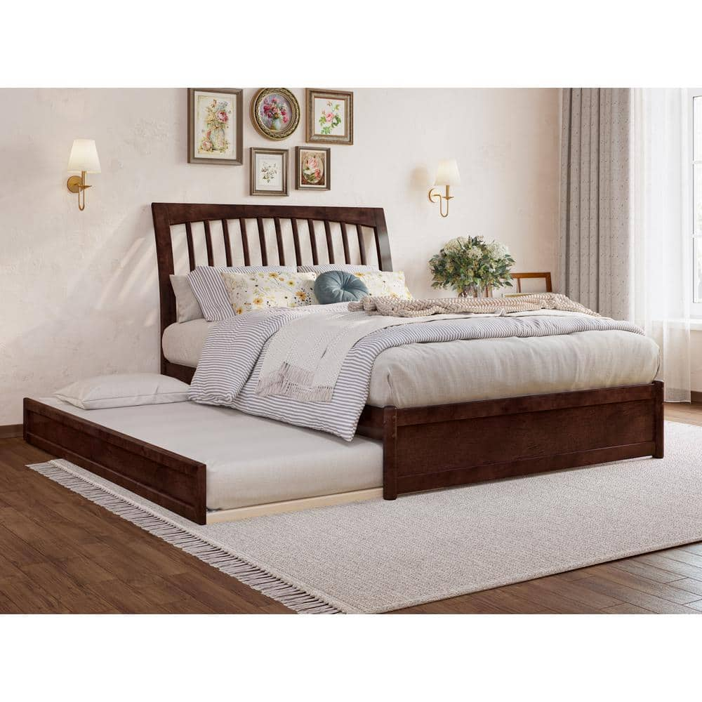 AFI Roslyn Walnut Brown Solid Wood Frame Full Platform Bed with Panel ...