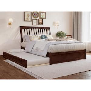 Roslyn Walnut Brown Solid Wood Frame Full Platform Bed with Panel Footboard and Twin Trundle