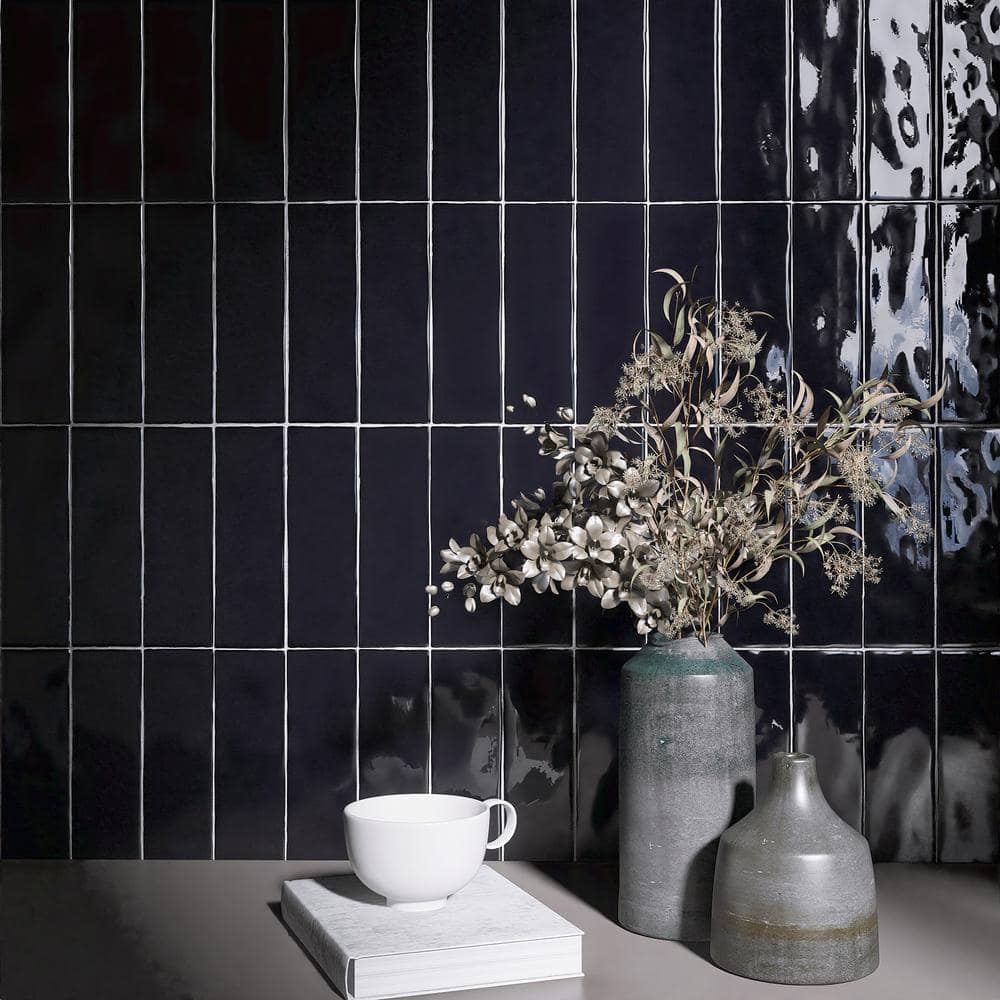 Noir Black Glossy Porcelain Rectangular Wall Tile
