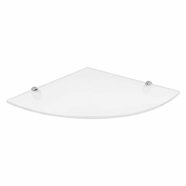 Fab Glass and Mirror 8 in. L x 0.37 in. H x 8 in. W Wall Mount White Tempered Glass Floating Corner Shelf in Chrome Brackets