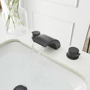 8 in. Widespread Double Handle Bathroom Faucet with Pop-Up Drain and Supply Lines in Matte Black Waterfall Faucet