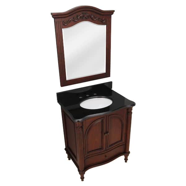 Pegasus Legacy 30 in. Vanity in Rich Mahogany Finish with Granite Vanity Top in Black with Sink and Mirror-DISCONTINUED