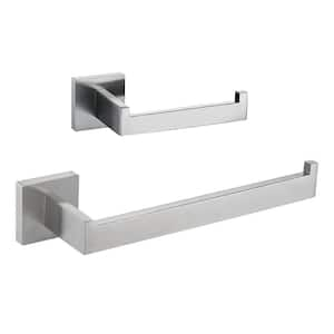 Wall Mounted 2 -Piece Bath Hardware Set Towel Bar Toilet Paper Holder Set with Mounting Hardware in Brushed Nickel