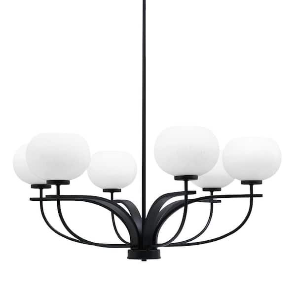 Unbranded Olympia 6-Light Matte Black Round Chandelier with 7 in. White Muslin Glass Shades, No bulbs included