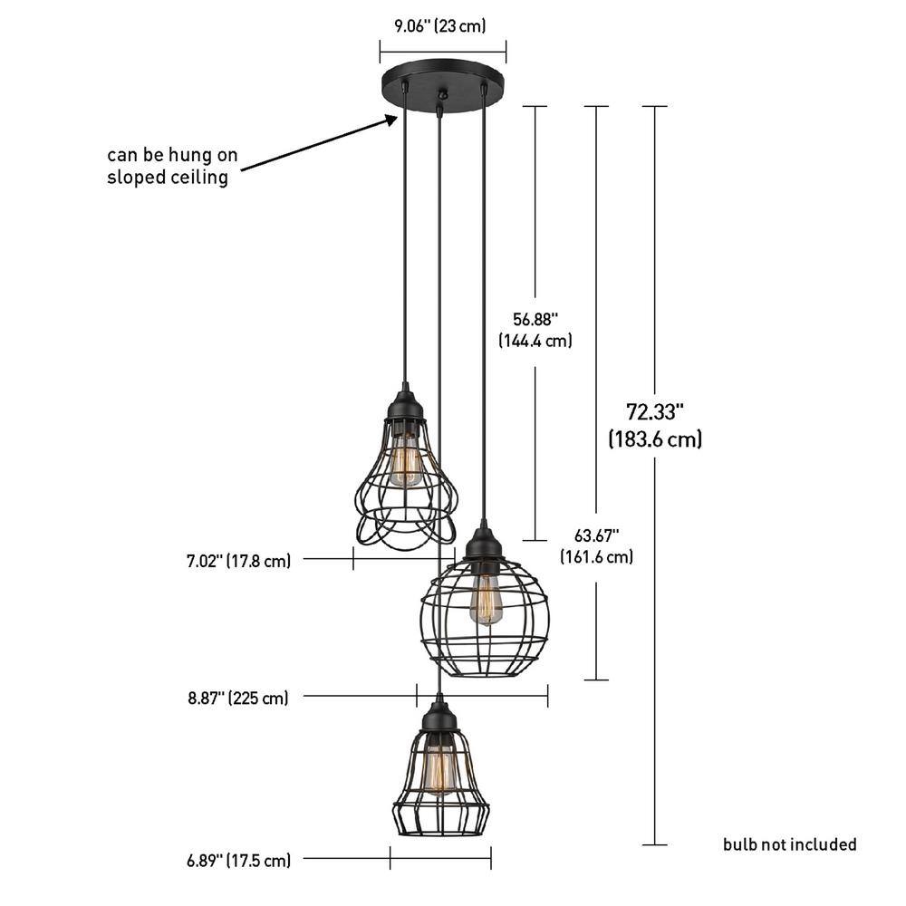 Jorah 3-Light Bronze Steel Cage Pendant Light