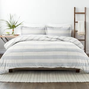 Premium Down Alternative Light Blue Distressed Stripe Reversible Microfiber Twin Comforter Set