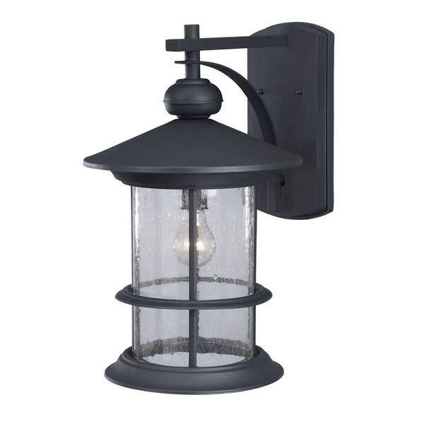 CANARM Ryder 1-Light Black Outdoor Wall Lantern Sconce with Seeded Glass