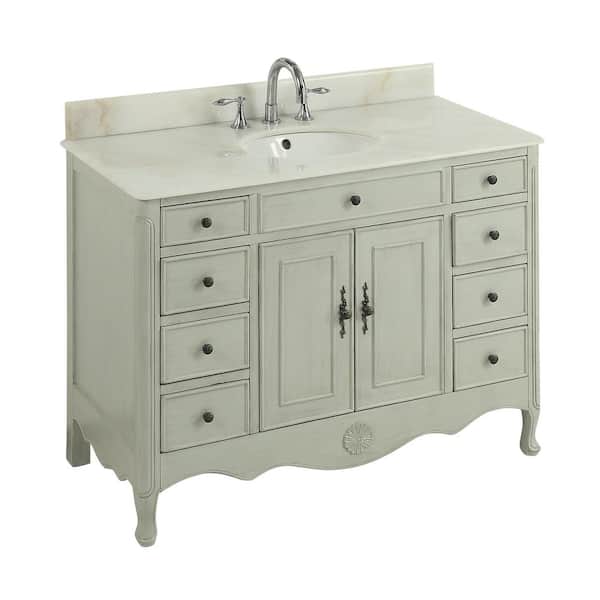 Unbranded Fayetteville 46.5 in. W x 21 in. D x 35 in. H Bath Vanity in Distressed Grey with White Marble Top