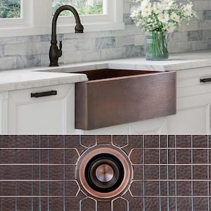 Luxury Dark Patina 12-Gauge Copper 30 in. Single Bowl Farmhouse Apron Kitchen Sink with Accs and Flat Front