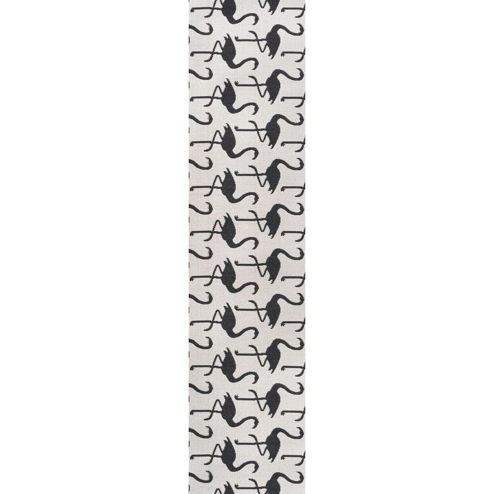 JONATHAN Y Liana Casual Coastal Flamingos 2-Tone White/Black 2 ft. x 8 ...