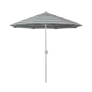 7.5 ft. Matted White Aluminum Market Patio Umbrella Fiberglass Ribs and Auto Tilt in Gateway Mist Sunbrella