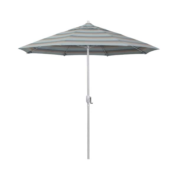 California Umbrella 7.5 ft. Matted White Aluminum Market Patio Umbrella Fiberglass Ribs and Auto Tilt in Gateway Mist Sunbrella