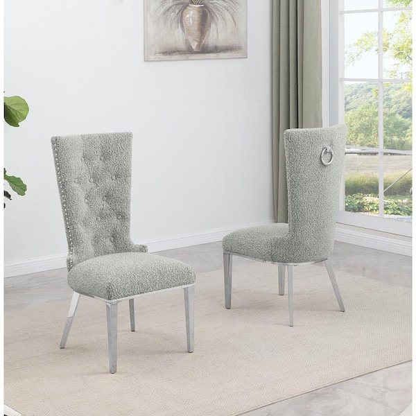 Best Quality Furniture Shirley Rich Grey Boucle Fabric Side Chair Set of 2 with Stainless Steel Legs