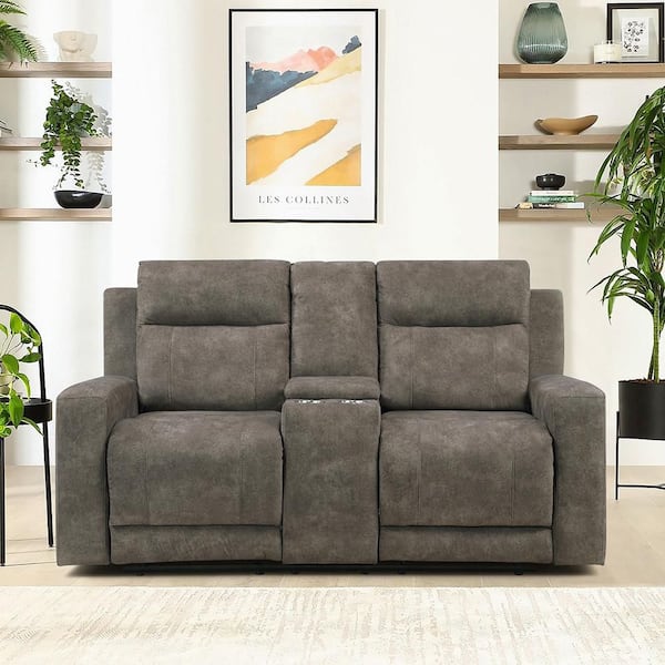Clemencia 71 in W Microfiber Fabric 2-Seater Manual Double Reclining Love Seat with Center Console in Brown