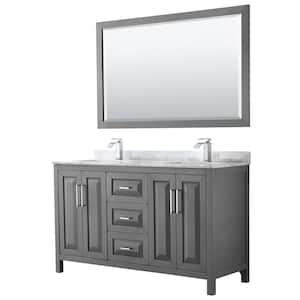 Daria 60 in. Double Bathroom Vanity in Dark Gray with Marble Vanity Top in Carrara White and 58 in. Mirror
