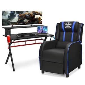 Gaming Desk and Chair Set 48 in. Black Computer Desk and Black Plus Blue Massage Recliner Chair