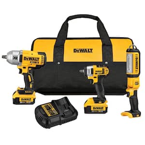 20V MAX Cordless Impact Wrench (2) and Light 3 Tool Combo Kit with (2) 20V 4.0Ah Batteries and Charger